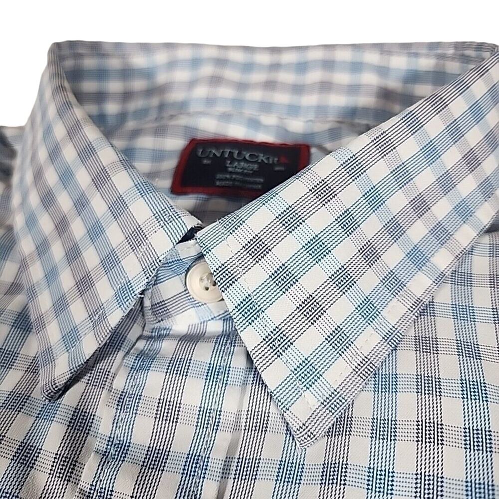 UNTUCKit Button Shirt Men's Size Large Polyester Check Fabbro Blue White
